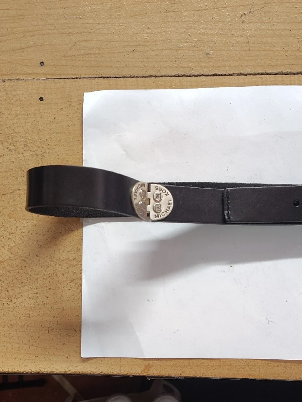 Michael Kors Black Leather Belt with Gold-Tone Buckle and Logo Studs